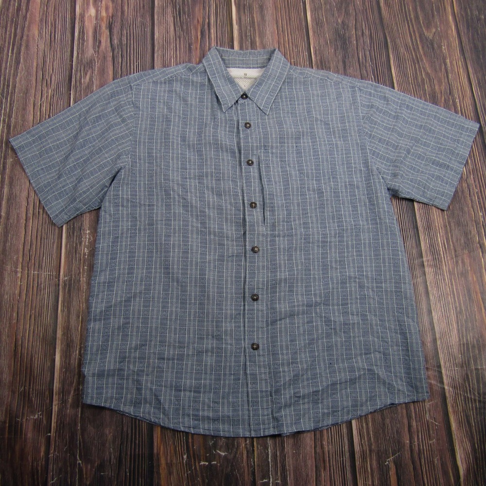 Royal Robbins Button Down Shirt Mens Large Blue Plaid Coolmax Short Sleeve